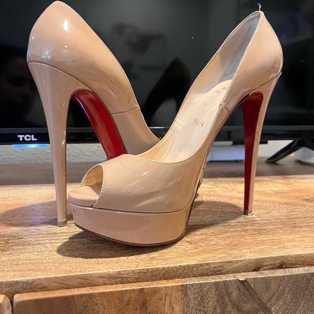 Christian Louboutin Nude Peep-Toe Heels